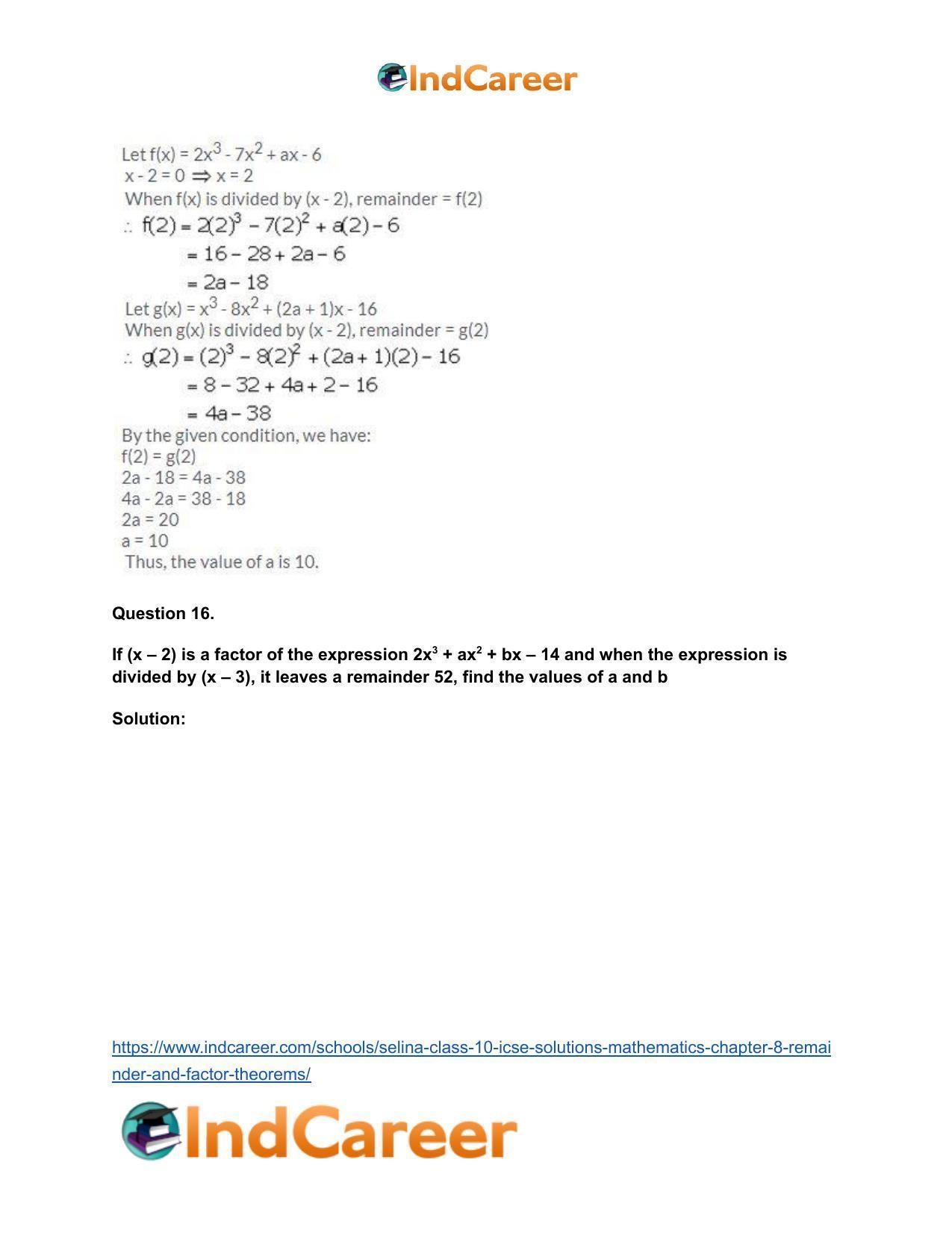 Selina Class 10 ICSE Solutions Mathematics : Chapter 8 - Remainder and Factor Theorems - Page 13