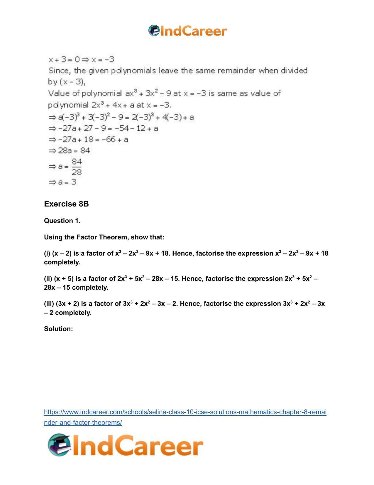 Selina Class 10 ICSE Solutions Mathematics : Chapter 8 - Remainder and Factor Theorems - Page 15