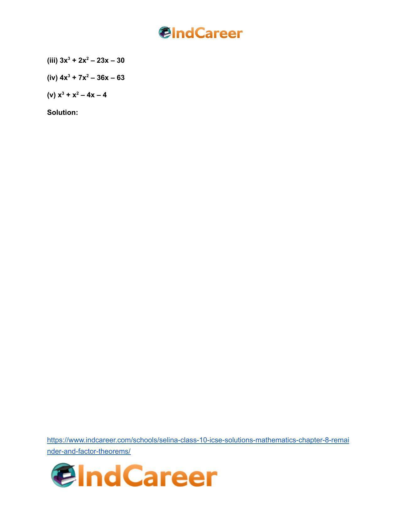 Selina Class 10 ICSE Solutions Mathematics : Chapter 8 - Remainder and Factor Theorems - Page 18