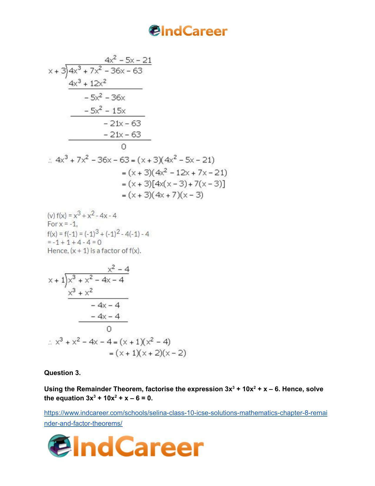 Selina Class 10 ICSE Solutions Mathematics : Chapter 8 - Remainder and Factor Theorems - Page 21