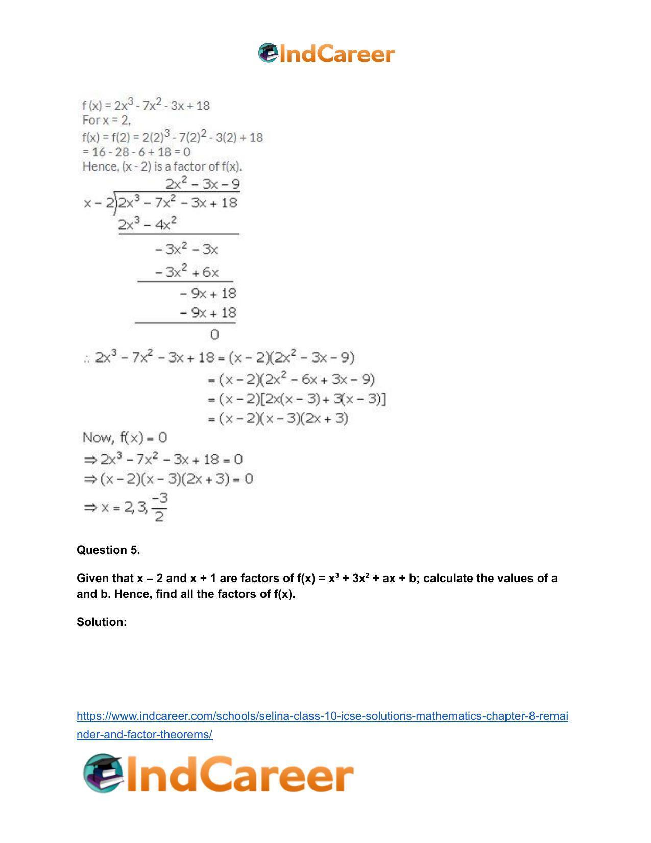 Selina Class 10 ICSE Solutions Mathematics : Chapter 8 - Remainder and Factor Theorems - Page 23