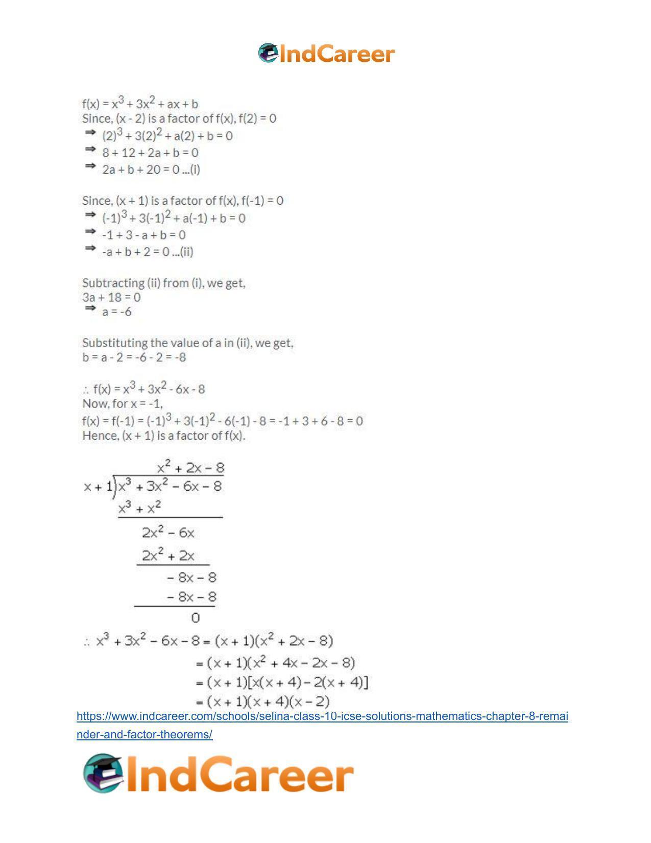 Selina Class 10 ICSE Solutions Mathematics : Chapter 8 - Remainder and Factor Theorems - Page 24