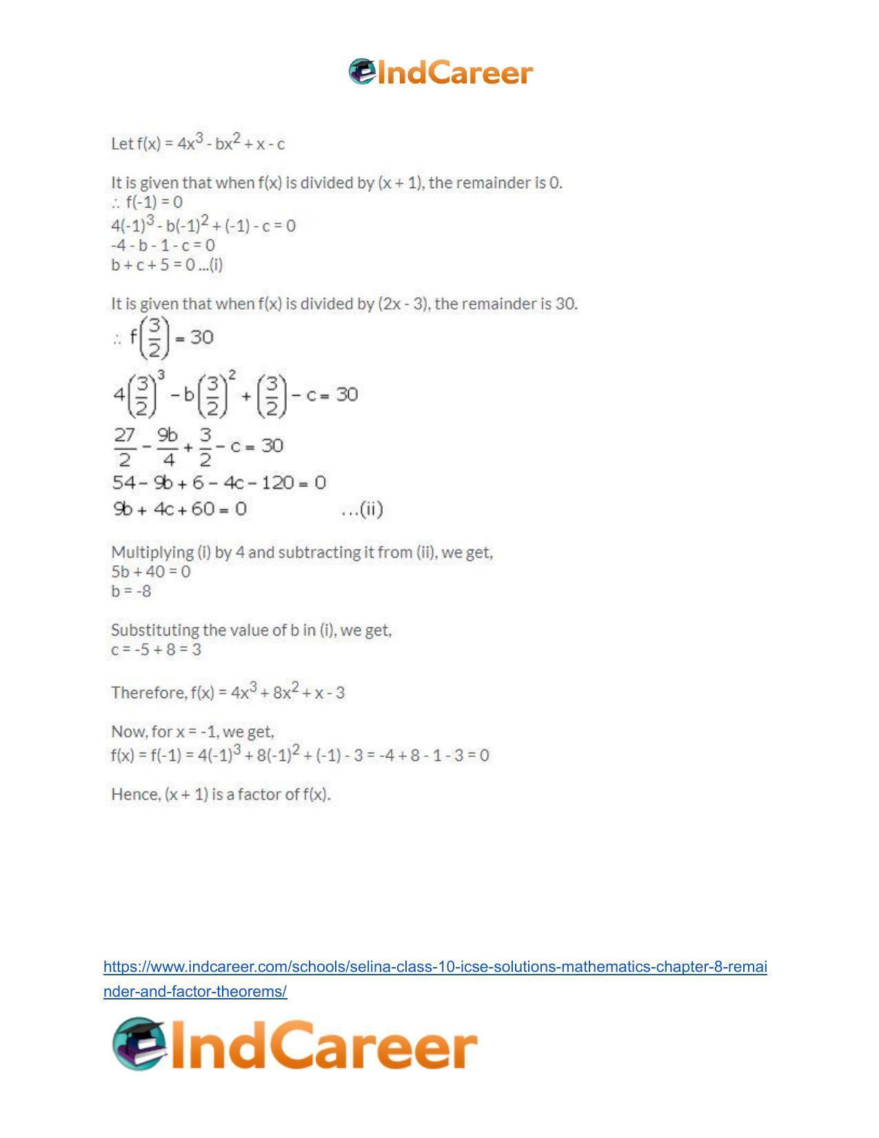 Selina Class 10 ICSE Solutions Mathematics : Chapter 8 - Remainder and Factor Theorems - Page 26