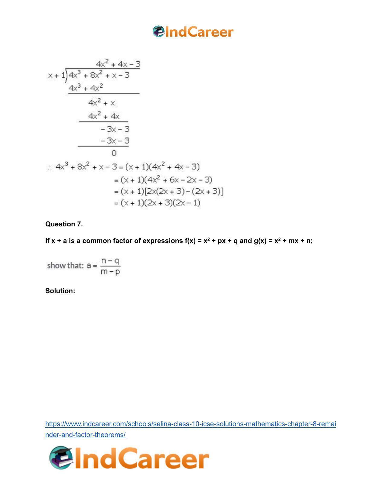 Selina Class 10 ICSE Solutions Mathematics : Chapter 8 - Remainder and Factor Theorems - Page 27