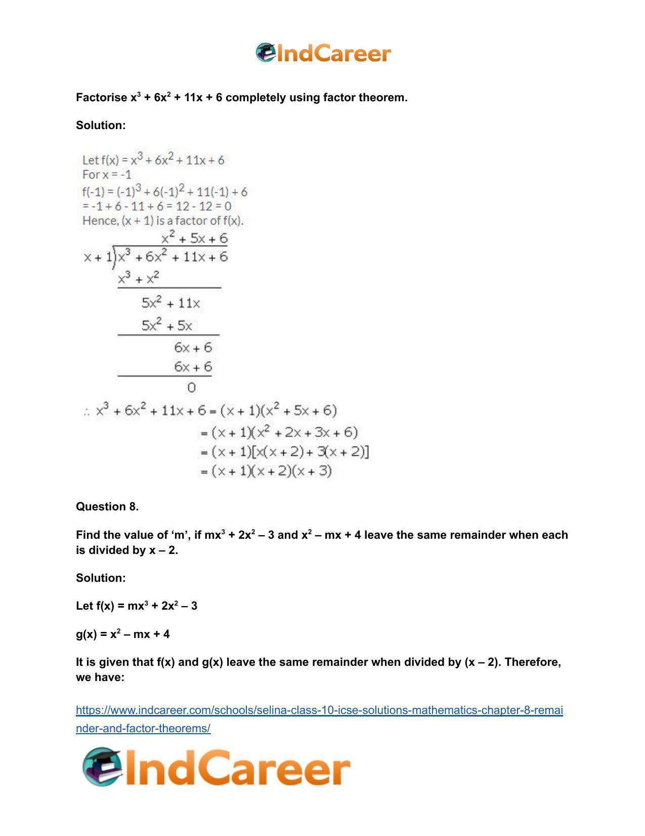 Selina Class 10 ICSE Solutions Mathematics : Chapter 8 - Remainder and Factor Theorems - Page 35