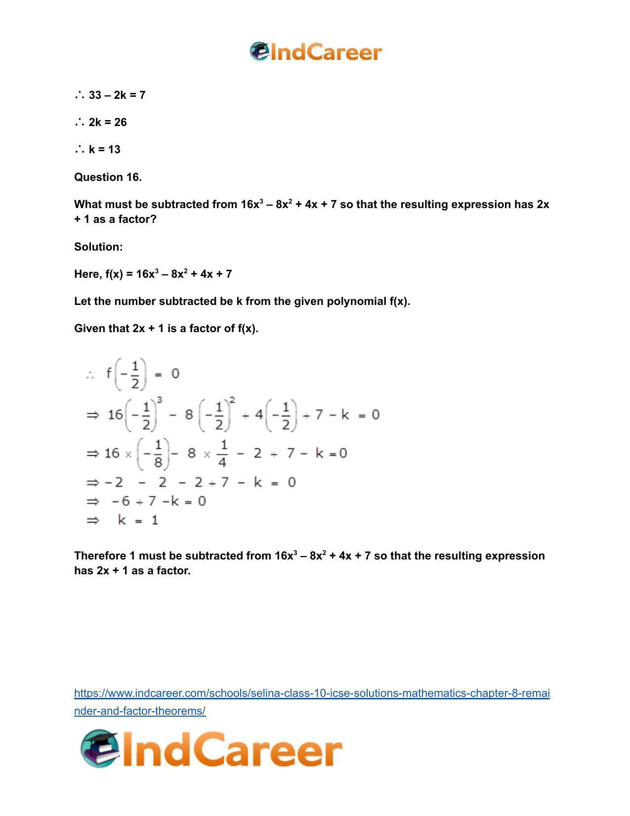 Selina Class 10 ICSE Solutions Mathematics : Chapter 8 - Remainder and Factor Theorems - Page 42