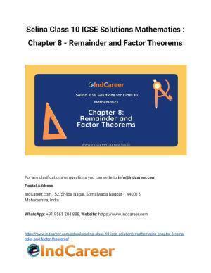 Selina Class 10 ICSE Solutions Mathematics : Chapter 8 - Remainder and Factor Theorems