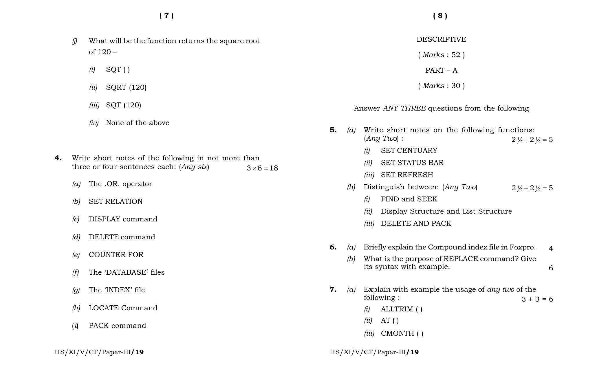 Meghalaya Board (MBOSE) Class 11 Computer_Technique__Paper_-_III_ 2019 Question Paper - Page 4