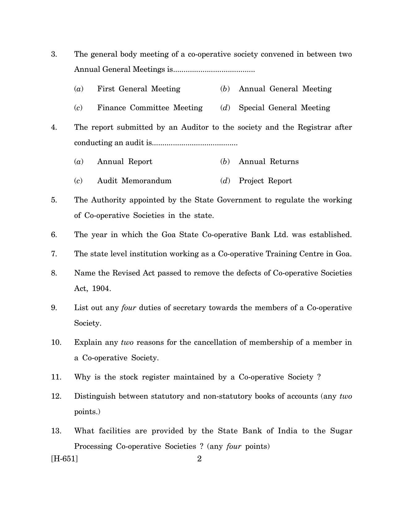 Goa Board Class 12 Co-operation   (March 2019) Question Paper - Page 2