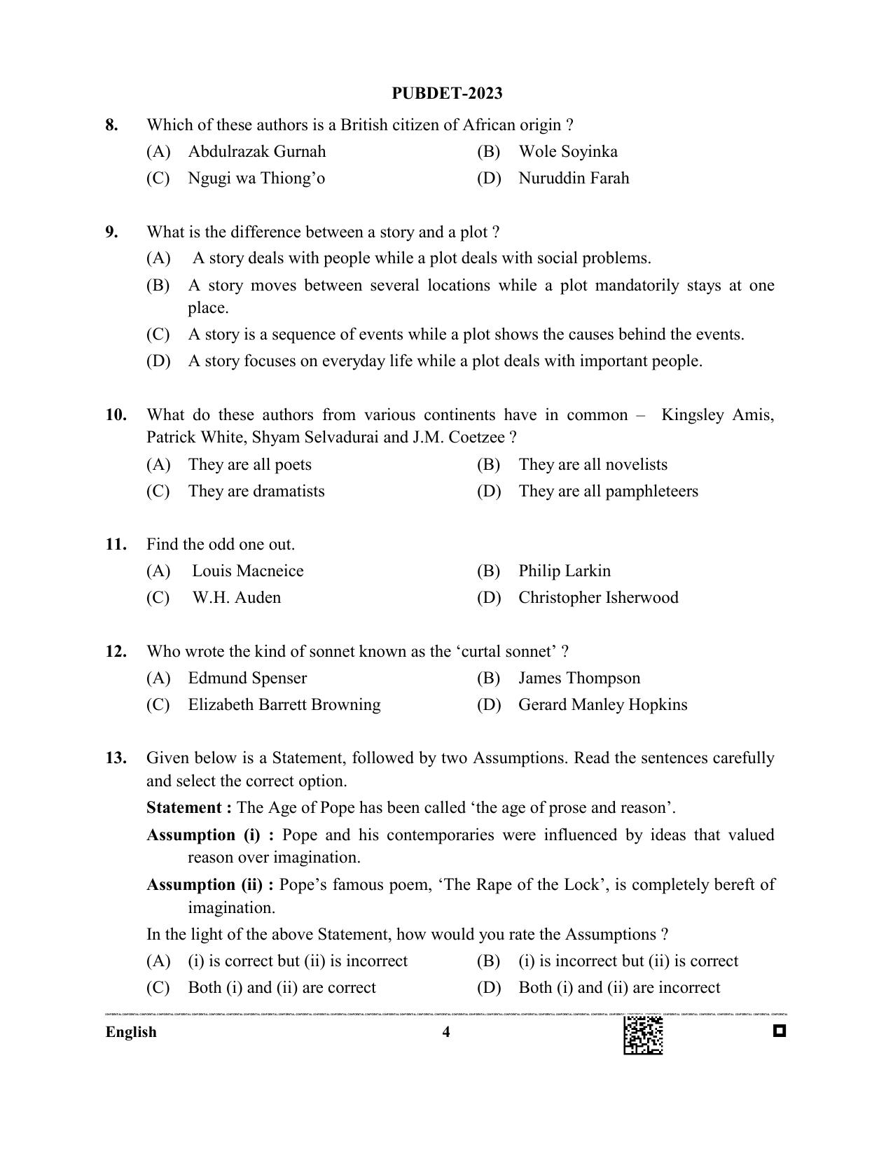 WB PUBDET 2023 Paper II (English) Question Paper - Page 4
