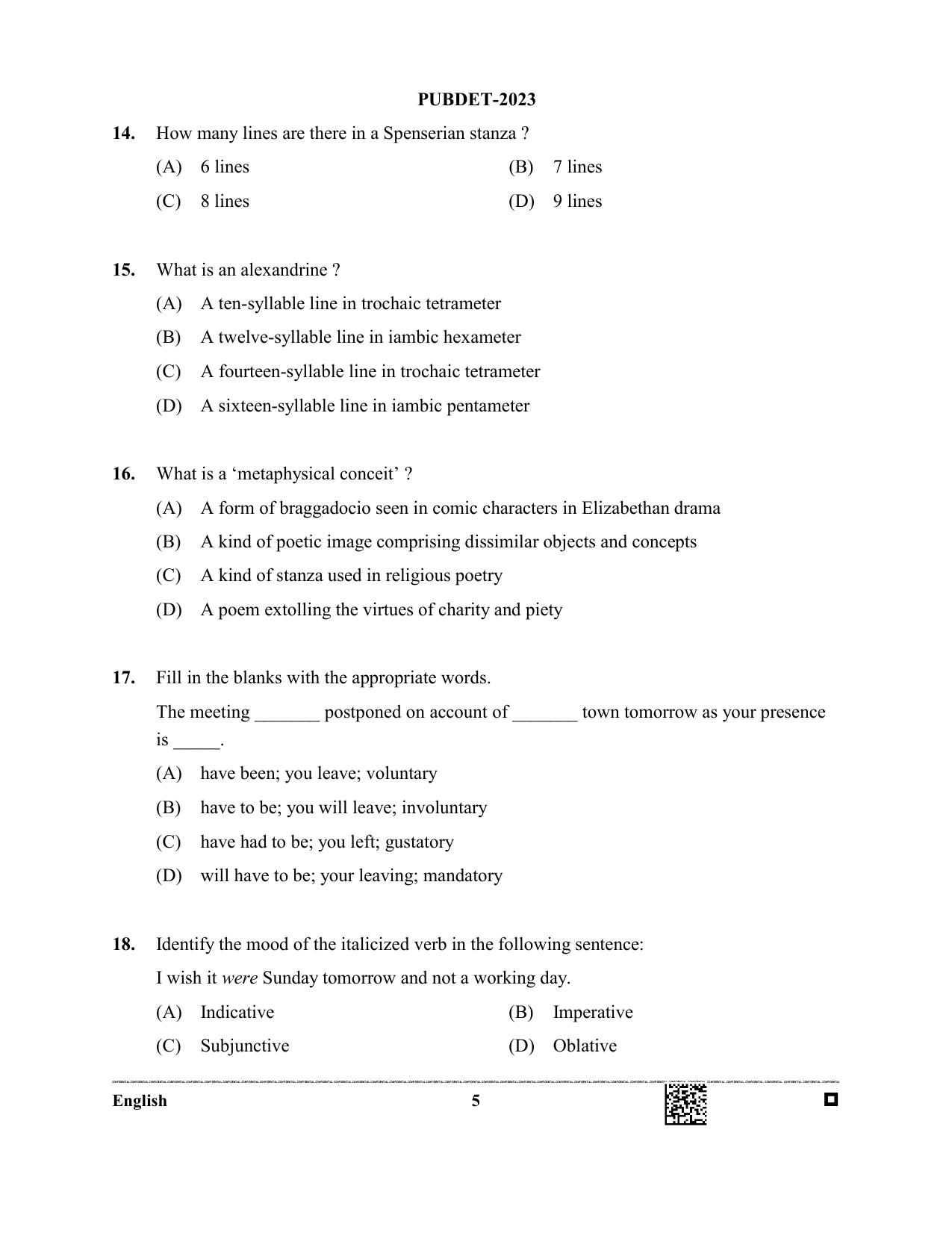 WB PUBDET 2023 Paper II (English) Question Paper - Page 5