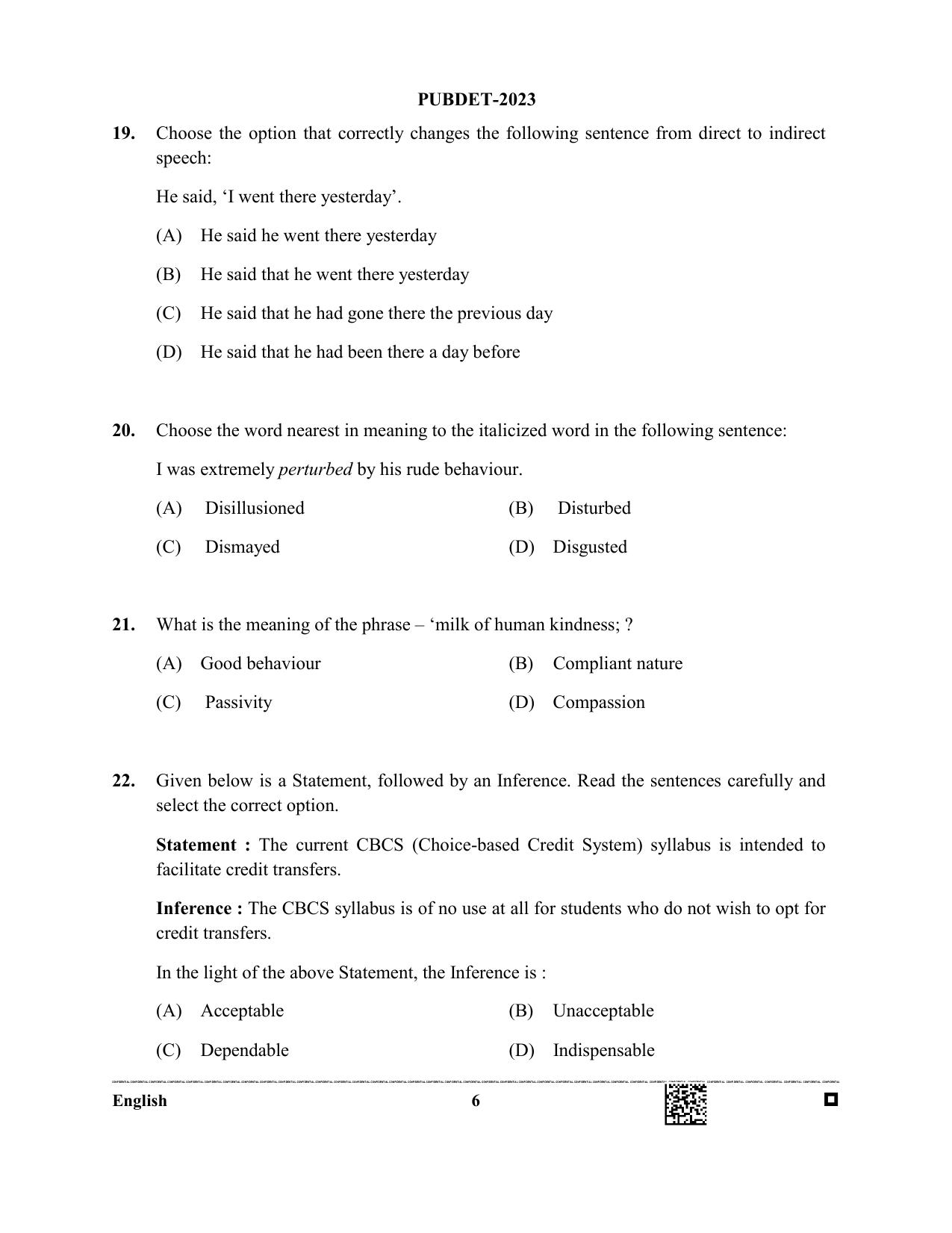 WB PUBDET 2023 Paper II (English) Question Paper - Page 6