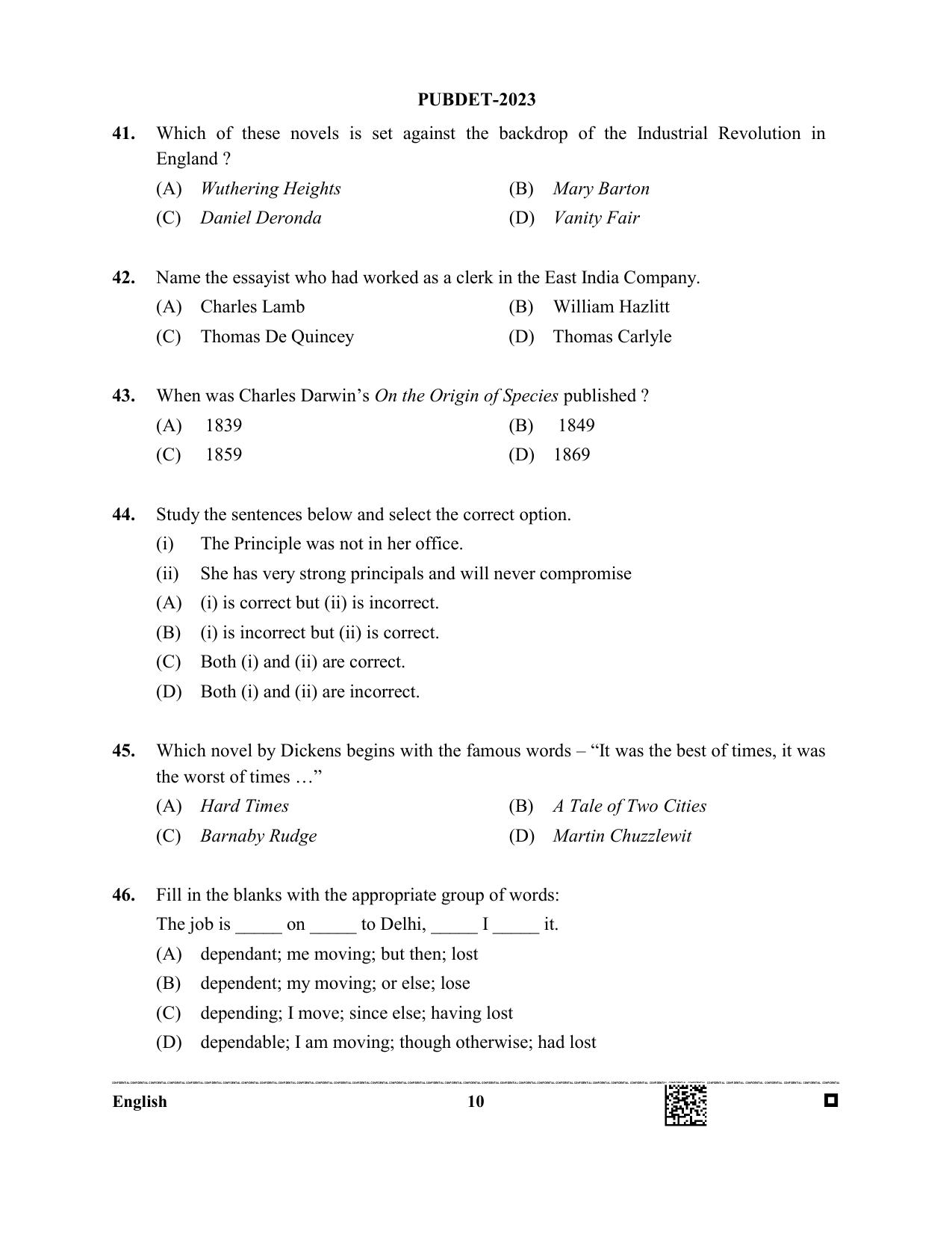 WB PUBDET 2023 Paper II (English) Question Paper - Page 10