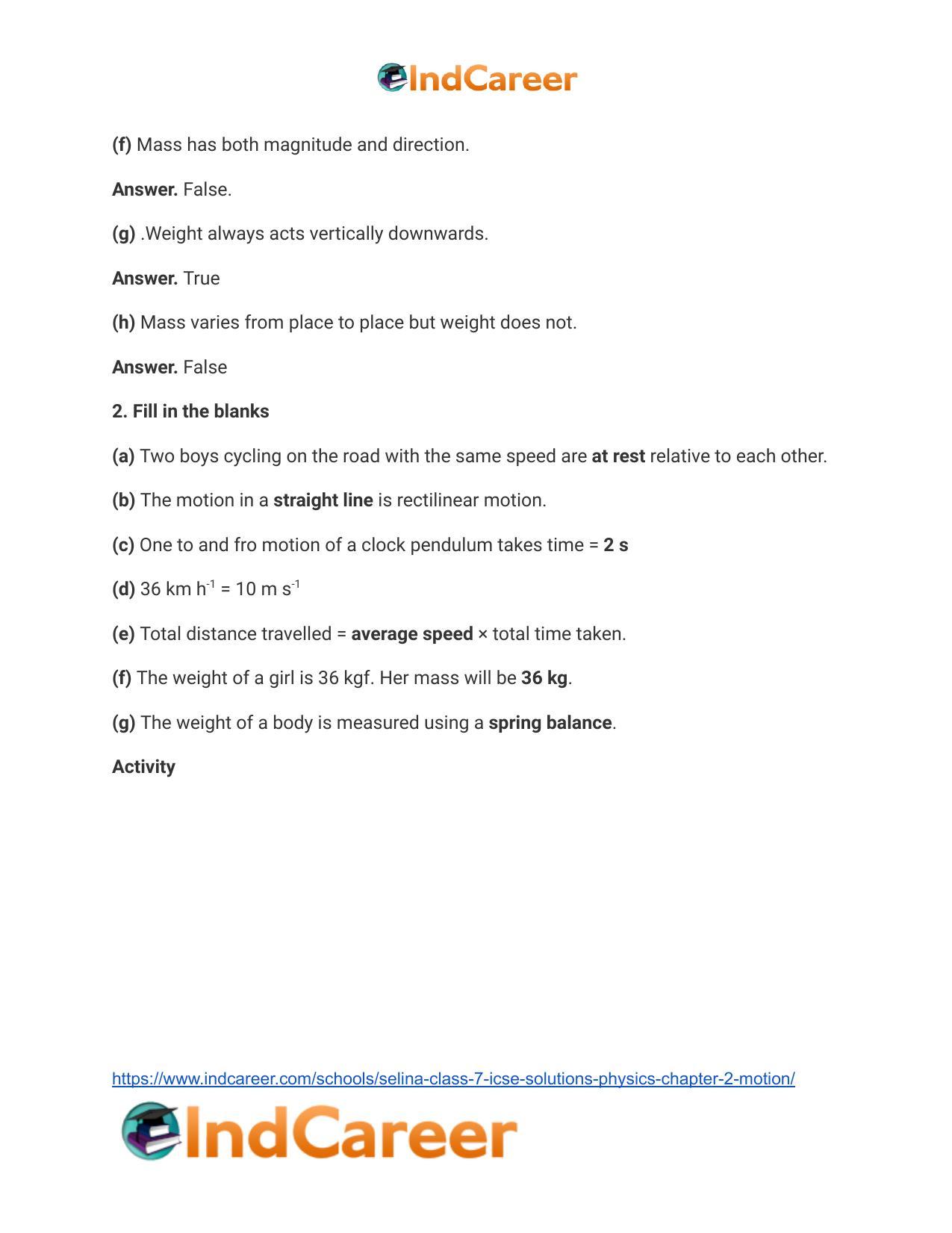 Selina Class 7 ICSE Solutions Physics : Chapter 2- Motion - Page 3