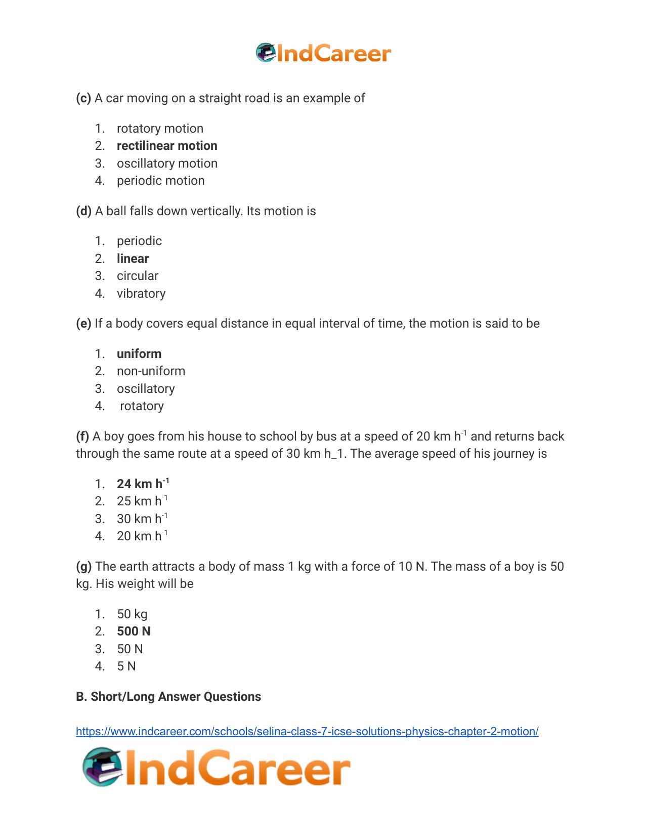 Selina Class 7 ICSE Solutions Physics : Chapter 2- Motion - Page 7