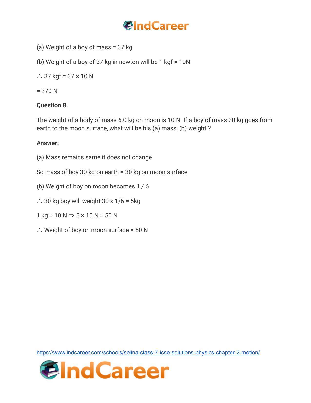 Selina Class 7 ICSE Solutions Physics : Chapter 2- Motion - Page 22