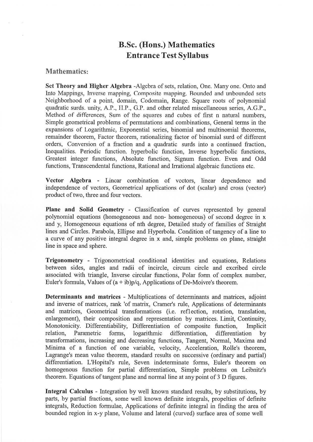 JMI Entrance Exam B54-B.Sc.(Hons) (Mathematics) Syllabus - Page 2