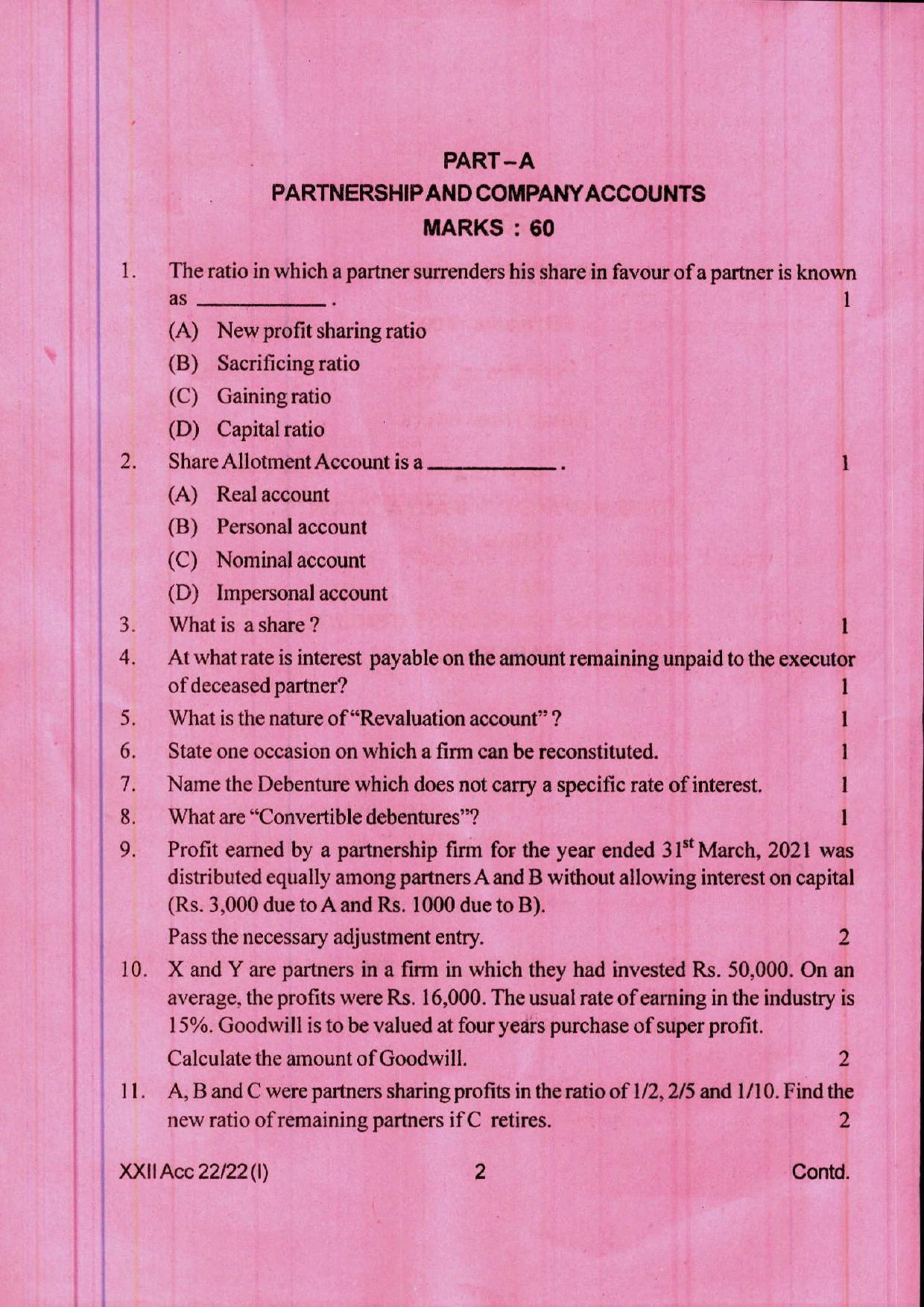 COHSEM 12th Question Papers Improvement 2022 Accountancy - Page 2