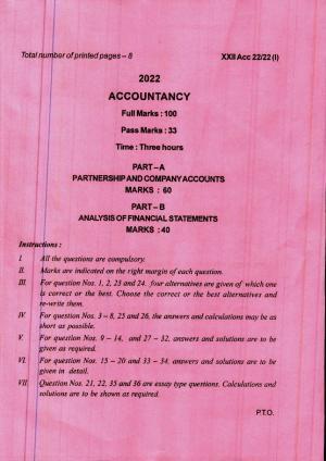 COHSEM 12th Question Papers Improvement 2022 Accountancy
