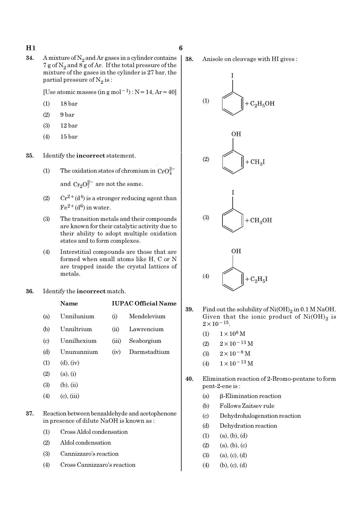 NEET H1 2020 Question Paper - Page 6