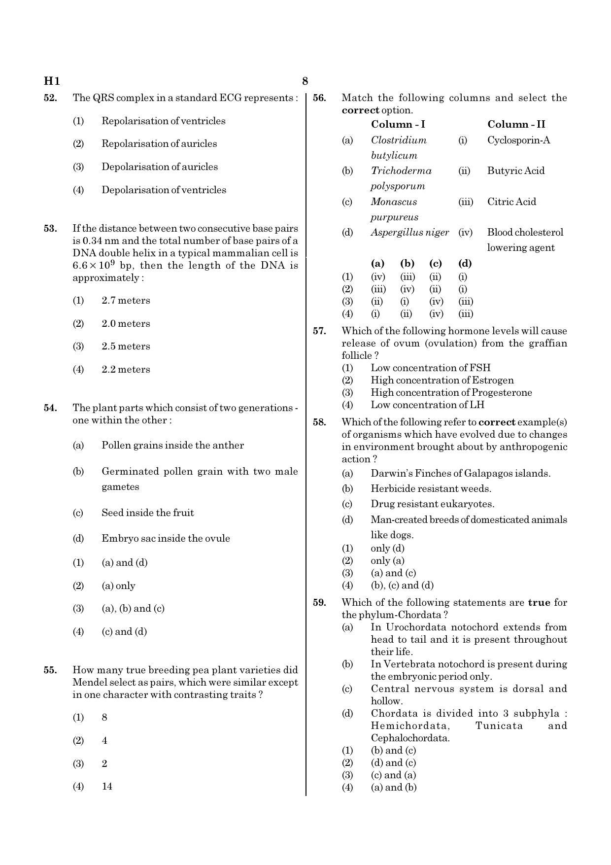 NEET H1 2020 Question Paper - Page 8