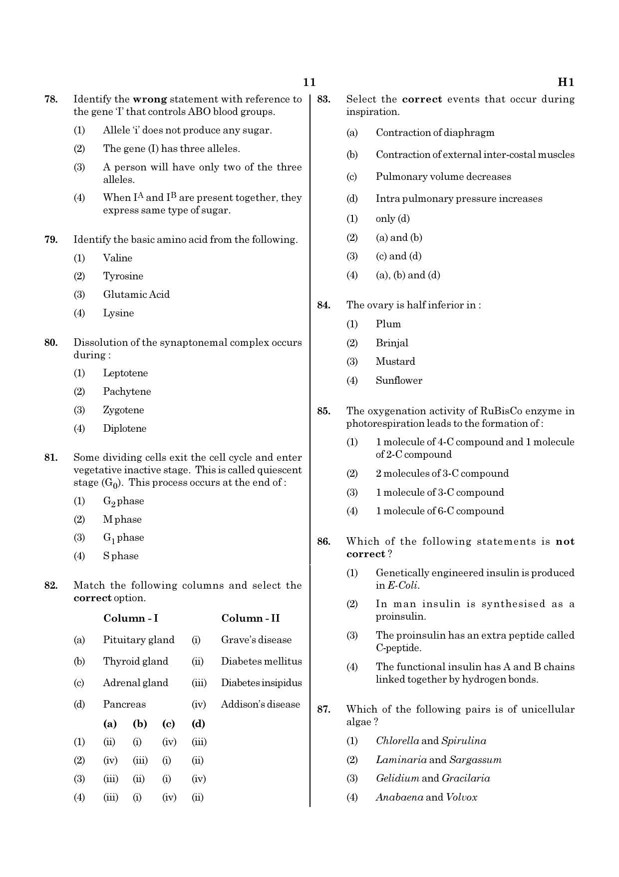 NEET H1 2020 Question Paper - Page 11