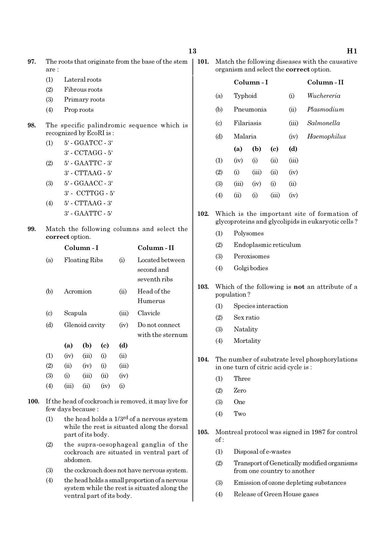 NEET H1 2020 Question Paper - Page 13