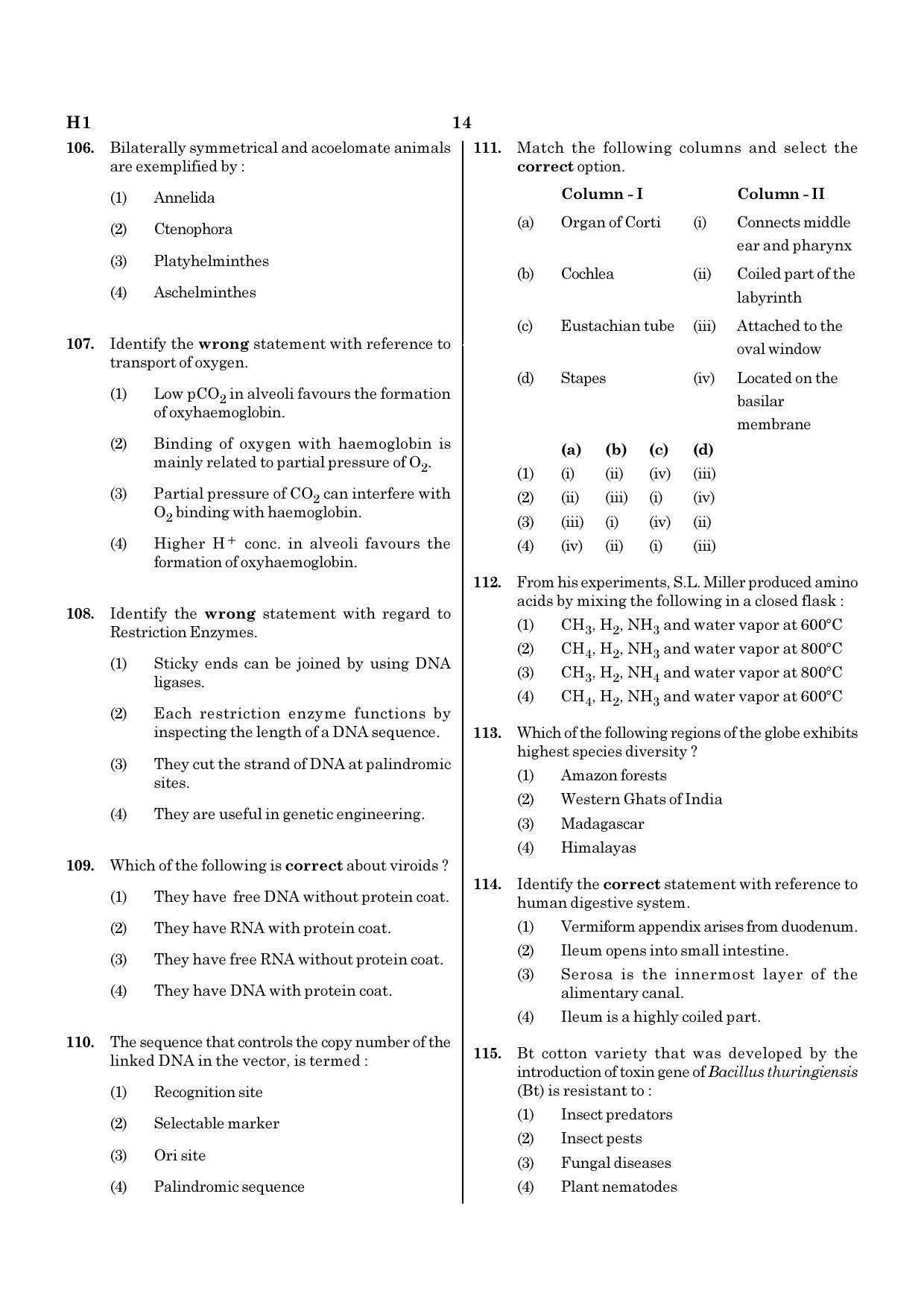 NEET H1 2020 Question Paper - Page 14