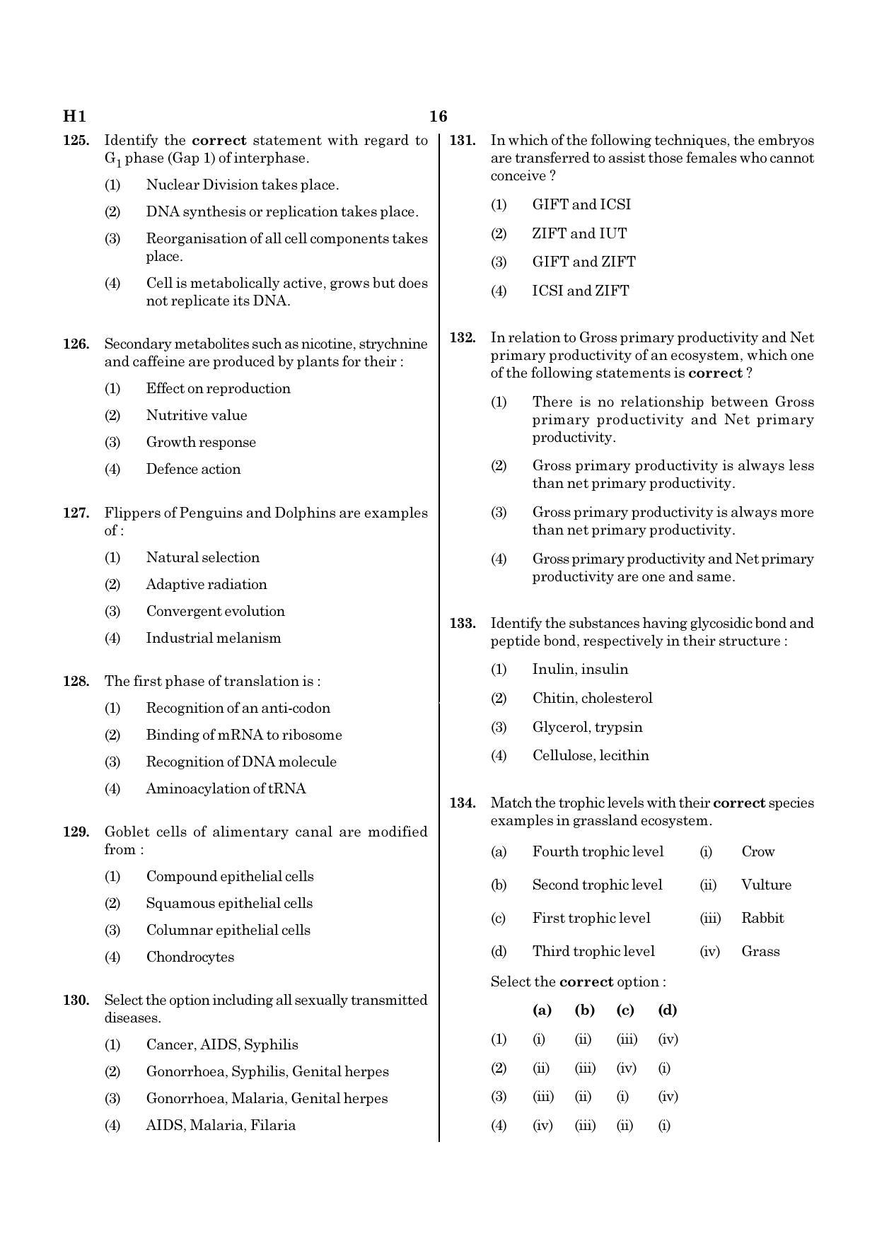 NEET H1 2020 Question Paper - Page 16