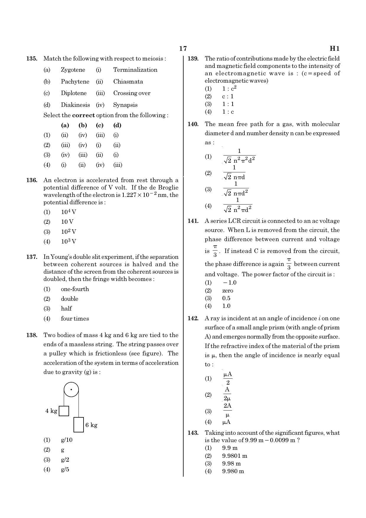 NEET H1 2020 Question Paper - Page 17
