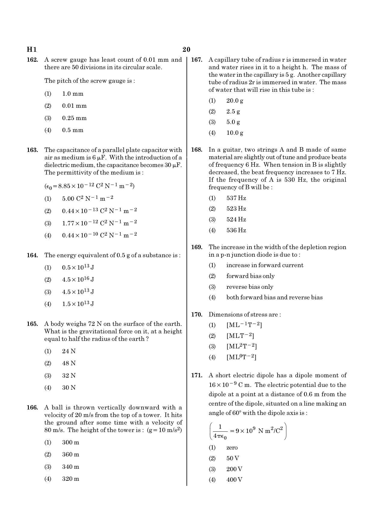NEET H1 2020 Question Paper - Page 20