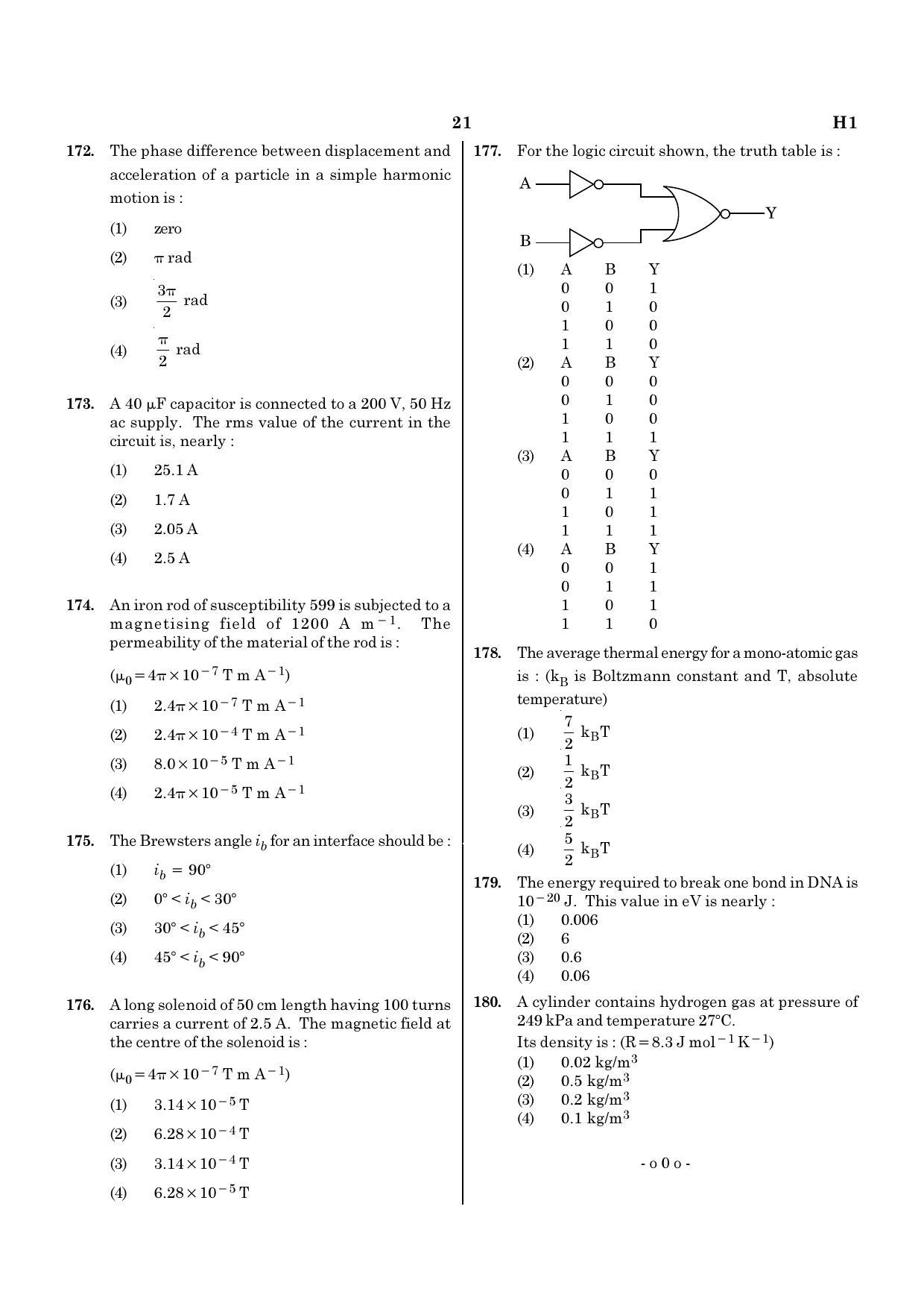 NEET H1 2020 Question Paper - Page 21