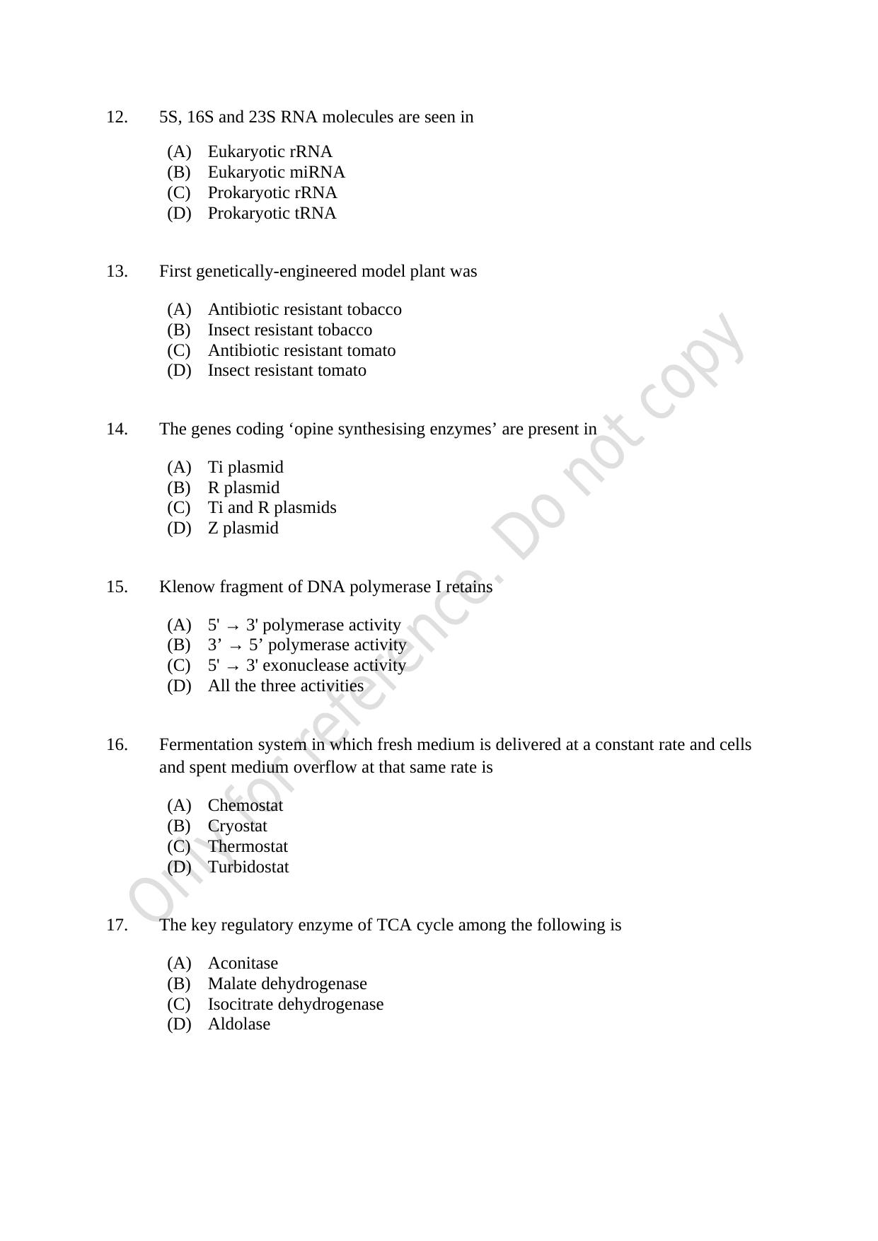 CUSAT CAT 2021 Biotechnology Question Paper - Page 3