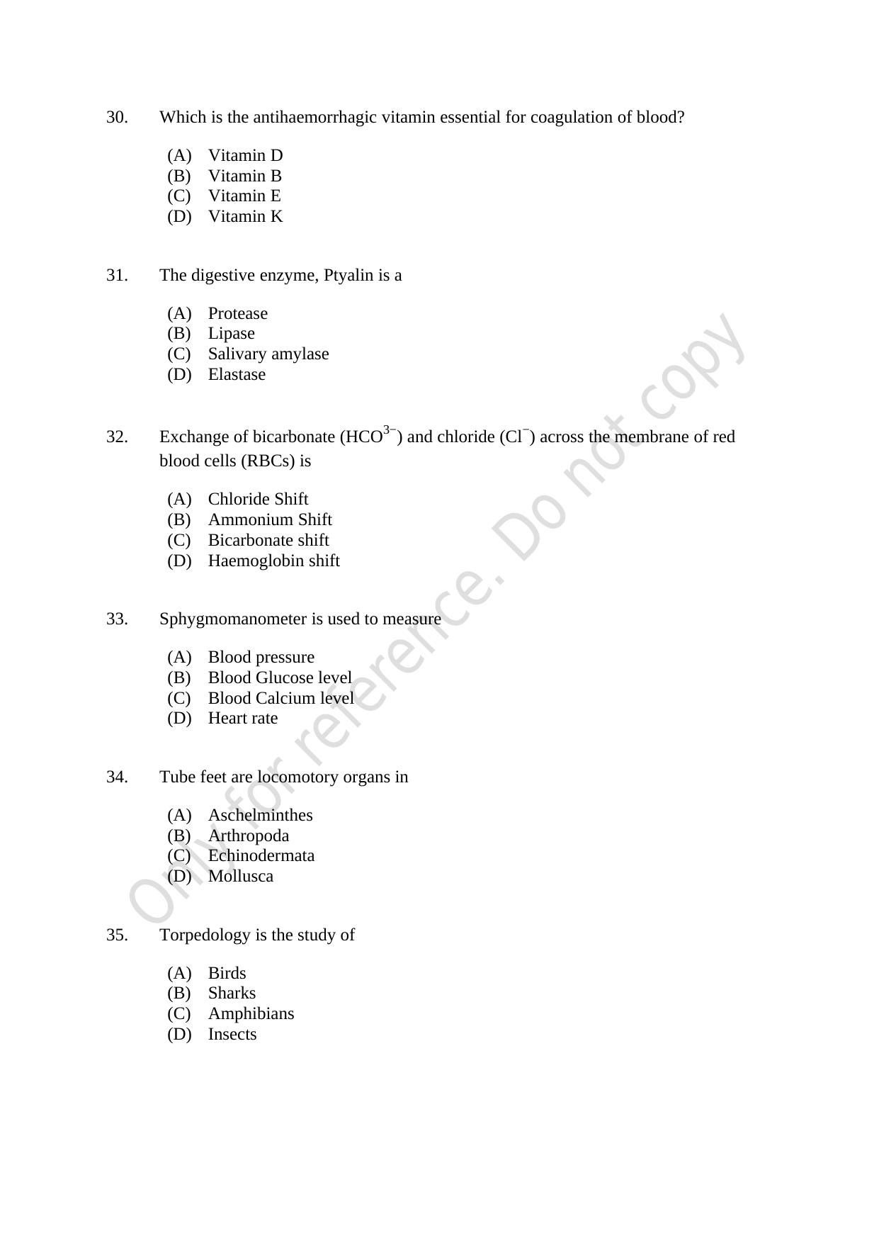 CUSAT CAT 2021 Biotechnology Question Paper - Page 6