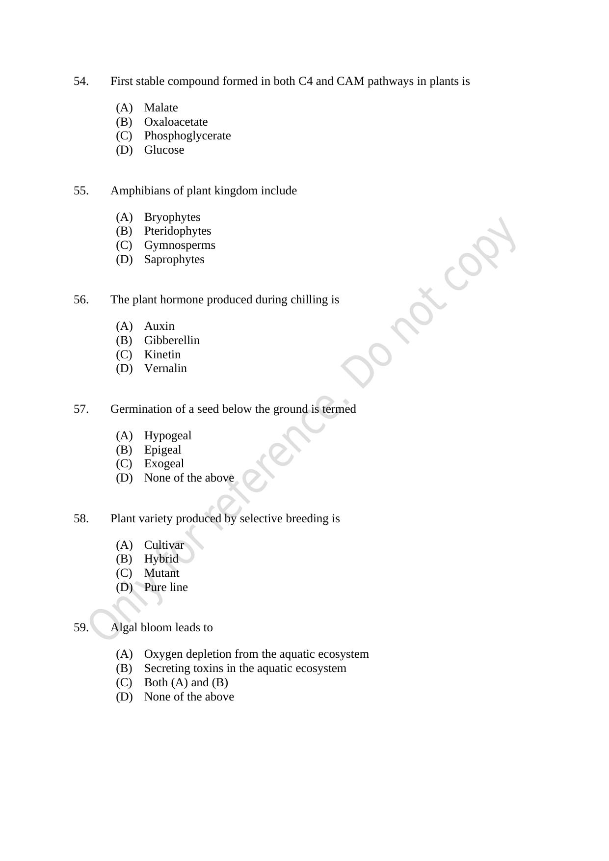 CUSAT CAT 2021 Biotechnology Question Paper - Page 10