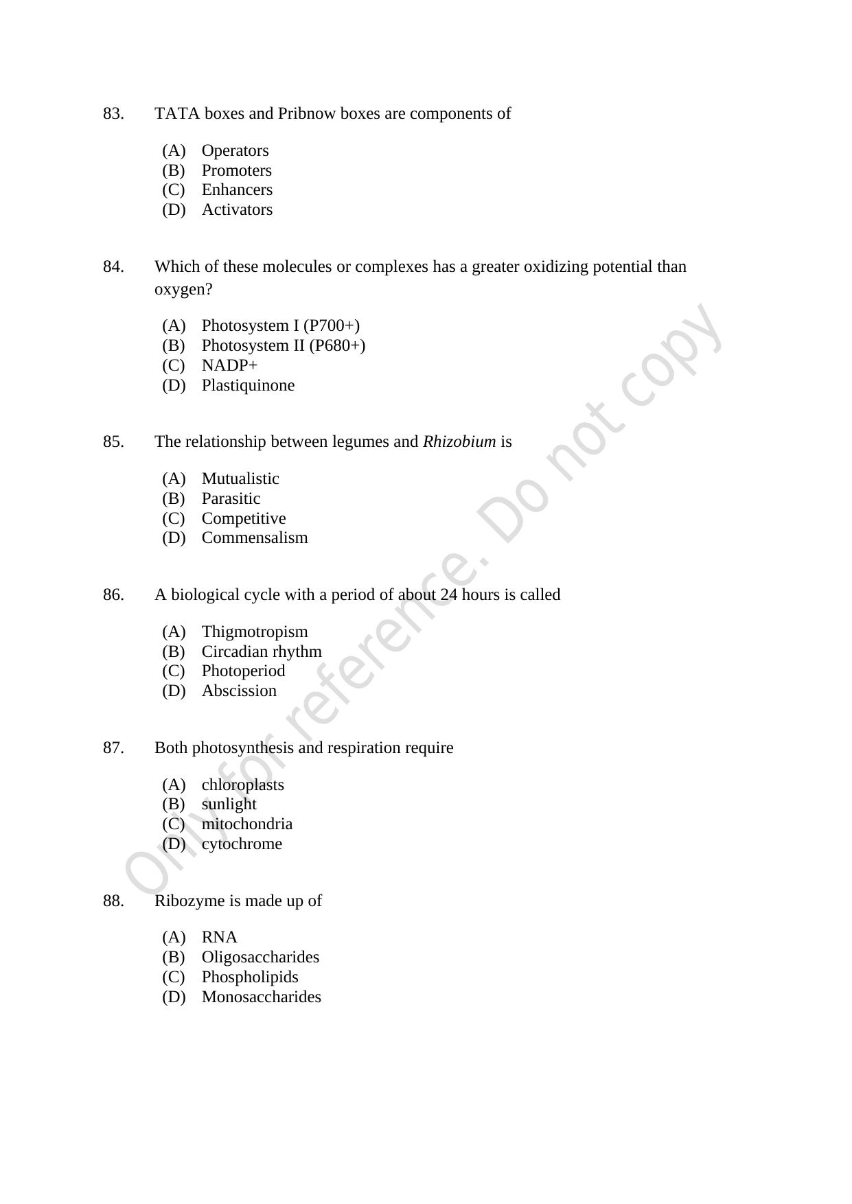 CUSAT CAT 2021 Biotechnology Question Paper - Page 15