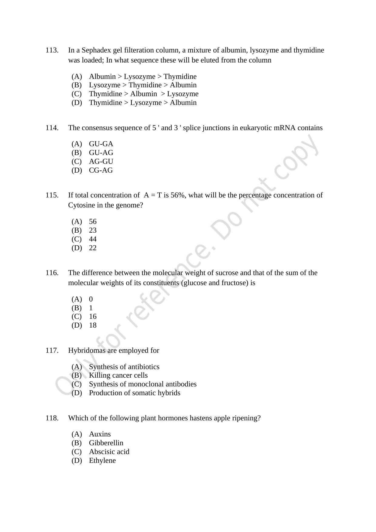 CUSAT CAT 2021 Biotechnology Question Paper - Page 20