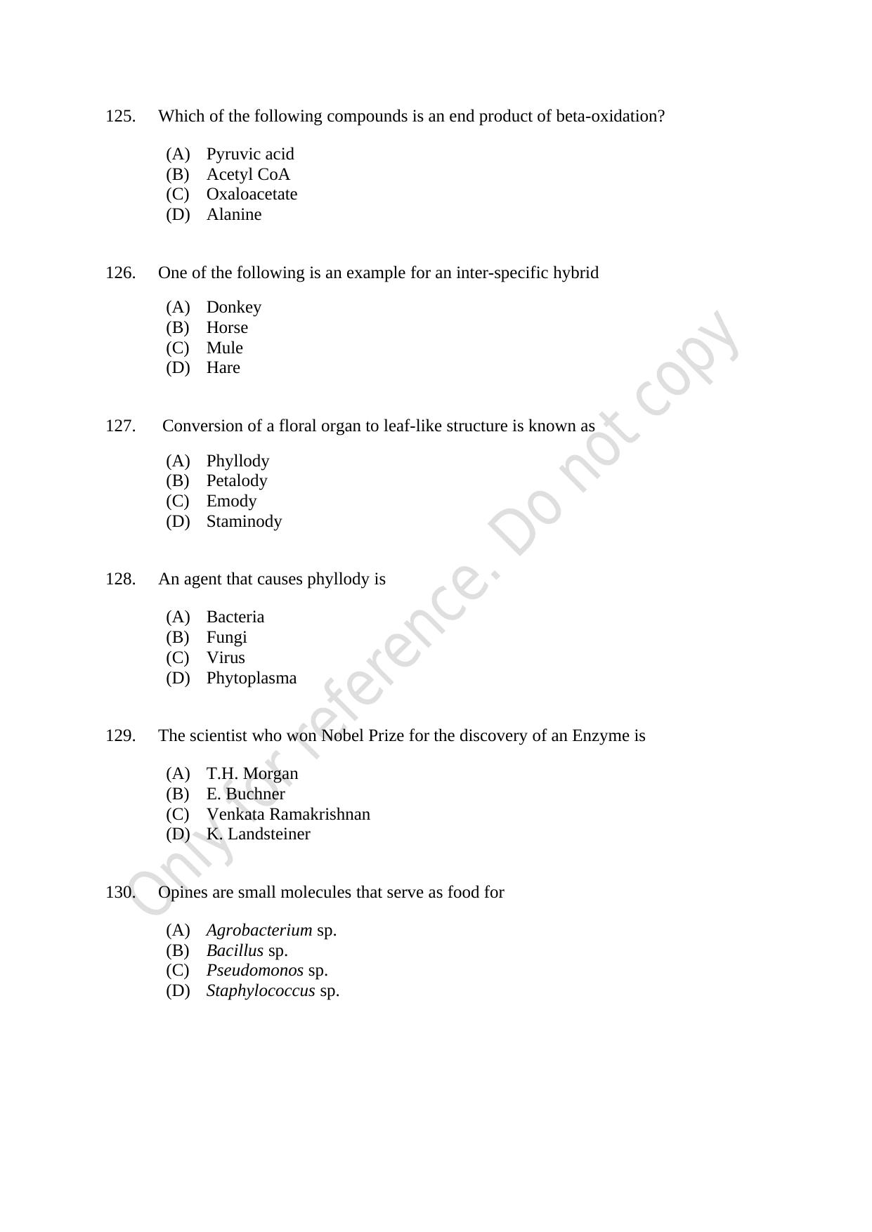CUSAT CAT 2021 Biotechnology Question Paper - Page 22