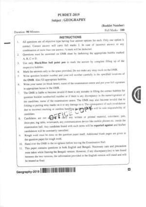 PUBDET 2019 Geography Question Paper