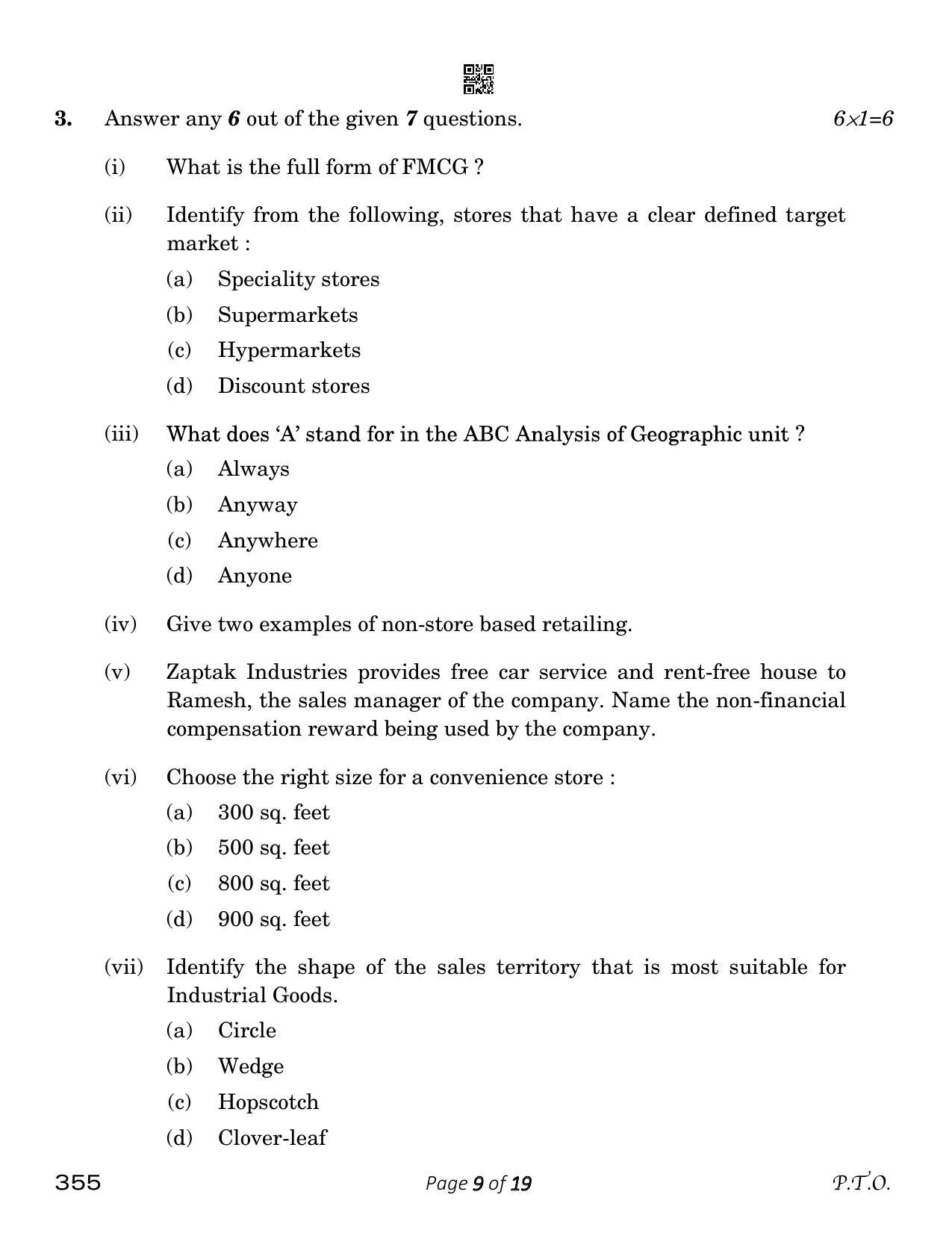 CBSE Class 12 Salesmanship (Compartment) 2023 Question Paper - Page 9