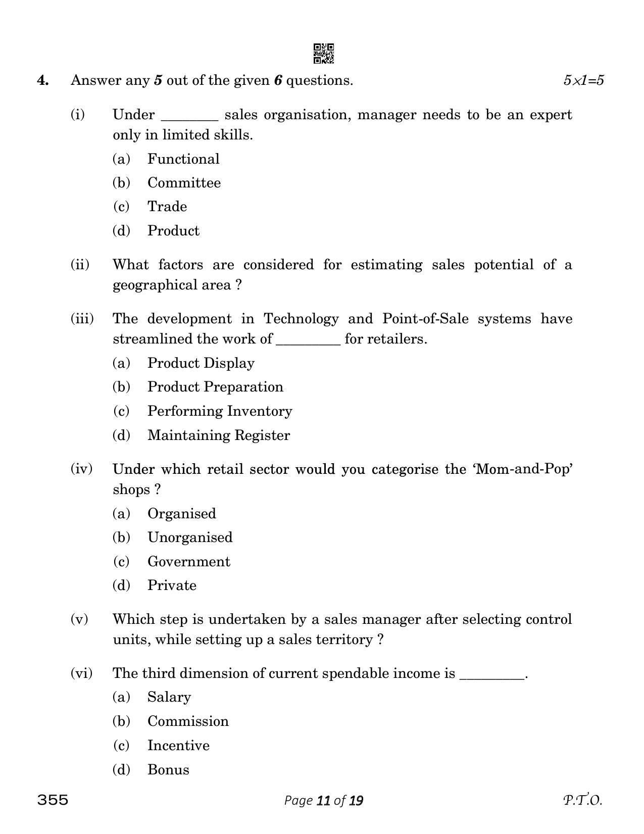 CBSE Class 12 Salesmanship (Compartment) 2023 Question Paper - Page 11