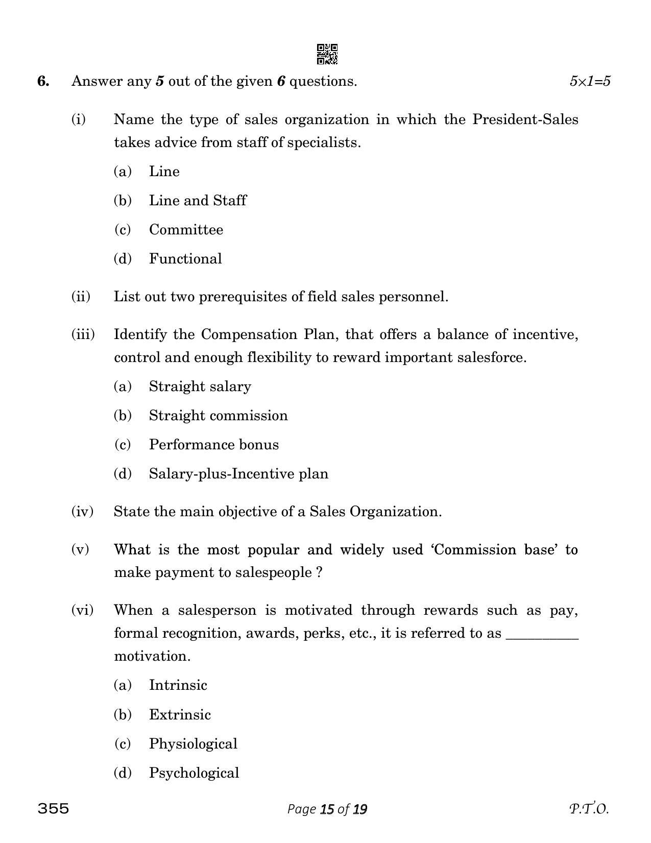 CBSE Class 12 Salesmanship (Compartment) 2023 Question Paper - Page 15