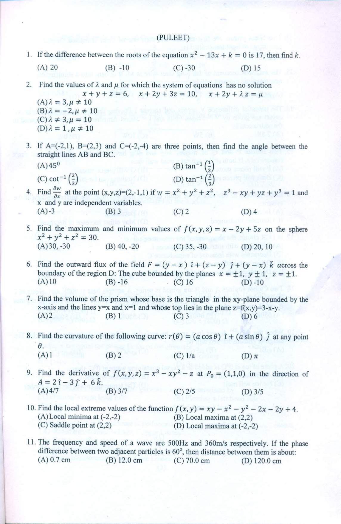 PULEET 2021 Previous Question Paper - Page 2