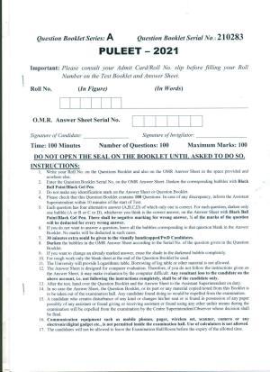 PULEET 2021 Previous Question Paper
