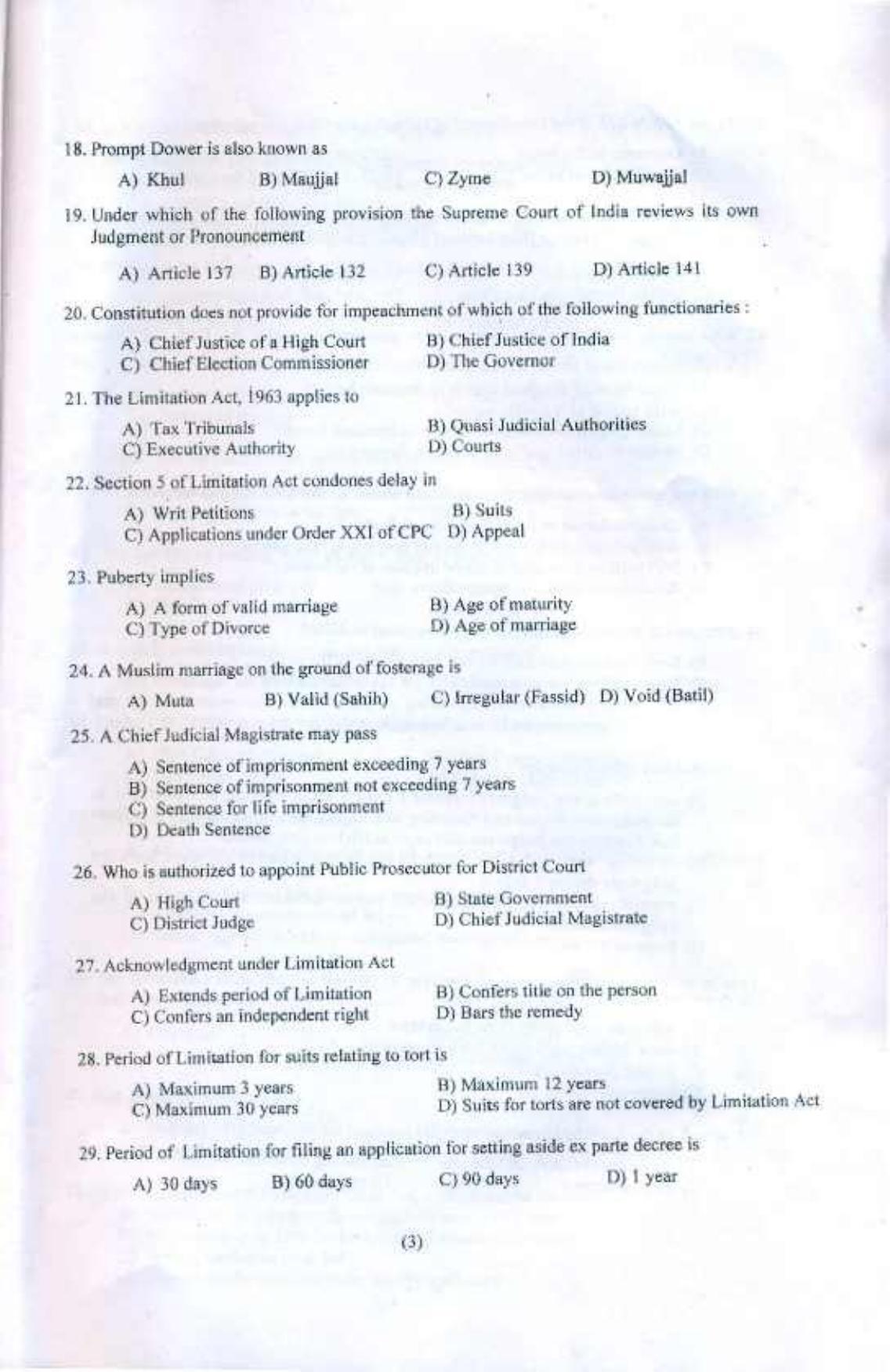 PU CET PG 2016 LLM Question Paper - Page 4