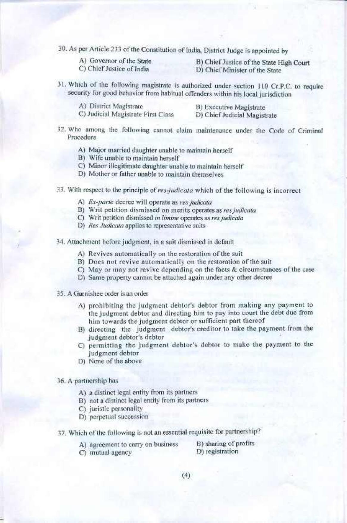 PU CET PG 2016 LLM Question Paper - Page 5