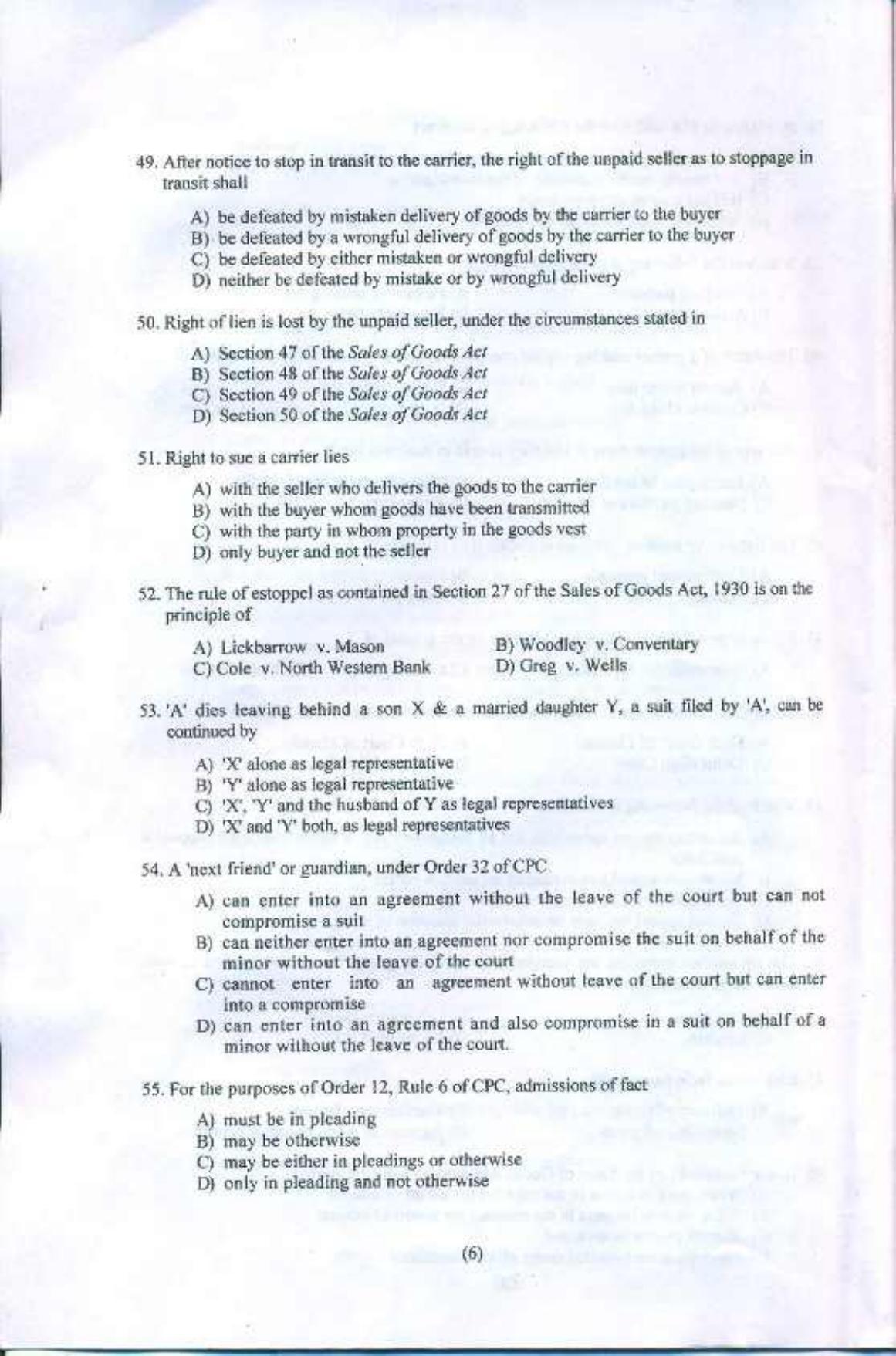 PU CET PG 2016 LLM Question Paper - Page 7