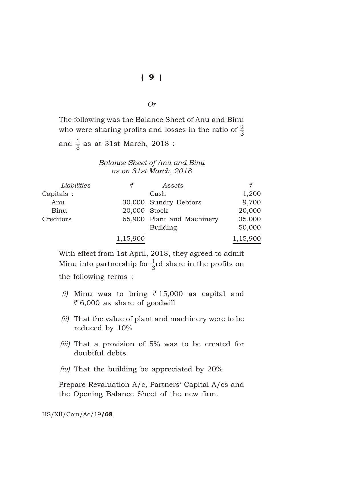 Meghalaya Board (MBOSE) Class 12 ACCOUNTANCY 2019 Question Paper - Page 9