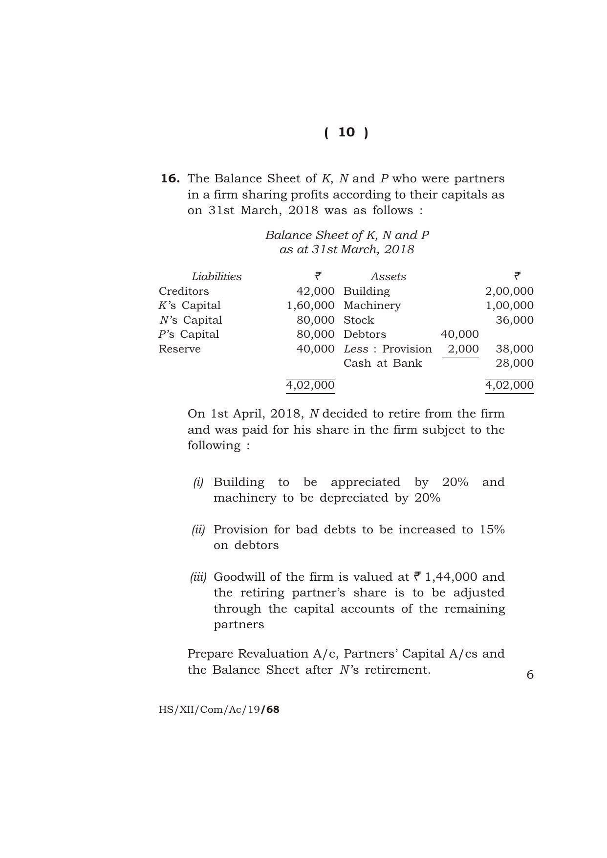 Meghalaya Board (MBOSE) Class 12 ACCOUNTANCY 2019 Question Paper - Page 10