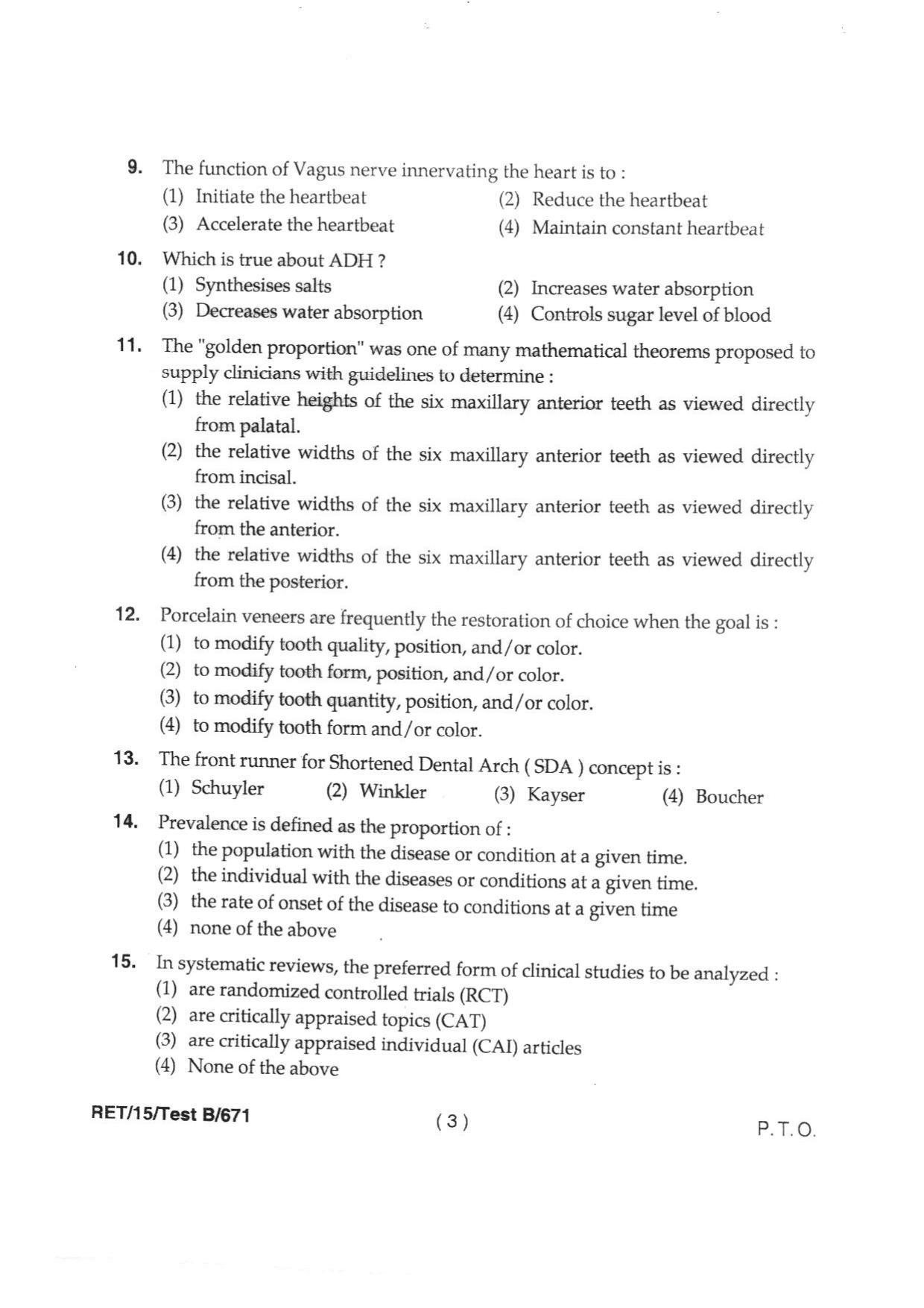 BHU RET DENTAL SCIENCE 2015 Question Paper - Page 5